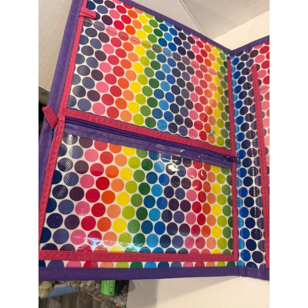 Lisa Frank Tikaani Husky Trifold Portfolio Organizer Bag Rainbow Polka Dot SK045